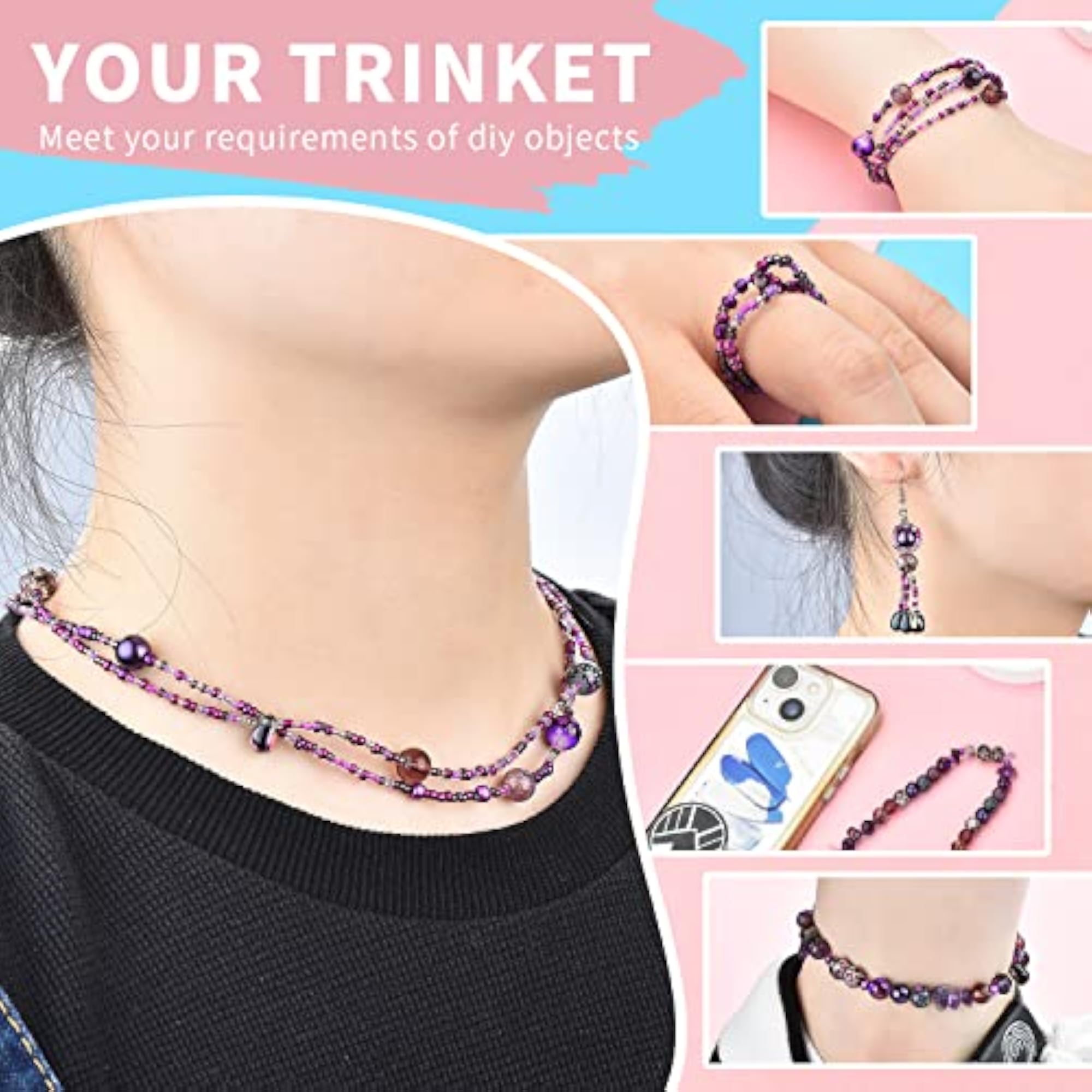 Craft Beads Bracelet Making Kit, 900pcs Assorted Glass Beads